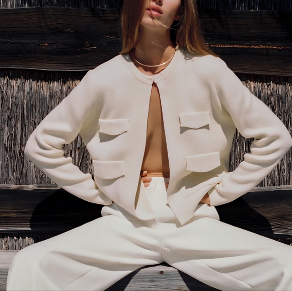 ZARA Women's Pocket Knit Cardigan(Ecru, US L, XL /EUR L, XL) - Picture 2 of 11